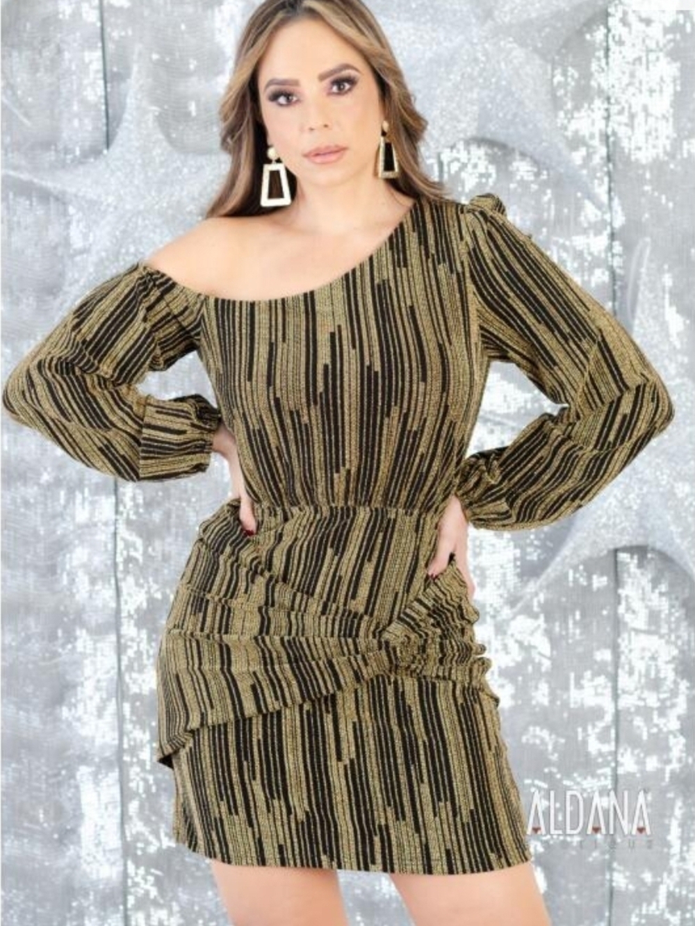 Gold One-Shoulder Party Dress